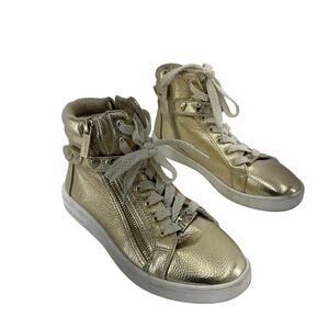 Michael Kors Ivy Rox Glam Studded High Top Gold Sneakers Kids Size 3 Preowned